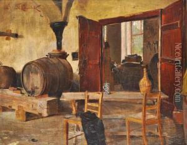 The Interior Of A Cellar Oil Painting - Jan Skramlik