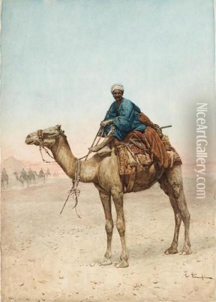 An Arab Riding A Camel In The Desert Oil Painting - Enrico Tarenghi