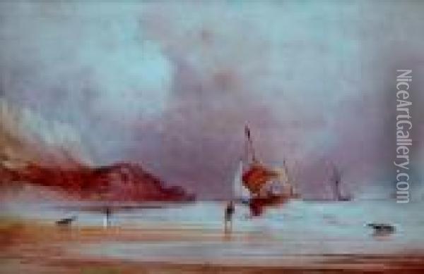 Beachingboats Oil Painting - Anthony Vandyke Copley Fielding
