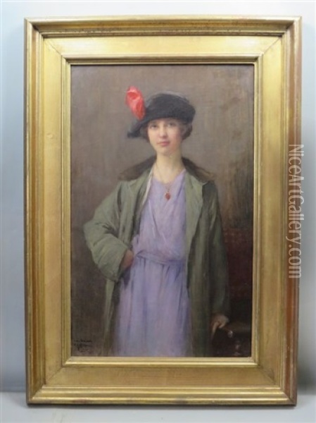 Portrait De Jeune Femme Au Chapeau Oil Painting - Charles Amable Lenoir