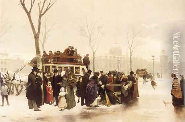 A Disturbance on Le Quai de Gesvres, Paris Oil Painting - Alphonse Cornet