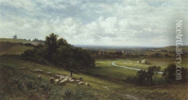 Driving Sheep, Alfriston, Sussex Oil Painting - Alfred Augustus Glendening Sr.