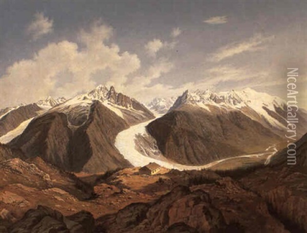 The Glacier Near Chamonix Oil Painting - Hubert Sattler