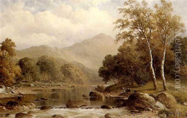 In The Mawddach Valley Near Dolgelley, North Wales Oil Painting - William Henry Mander