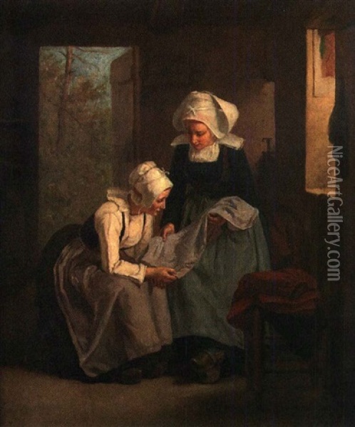 Lecon De Ravaudage Oil Painting - Jean-Baptiste Jules Trayer