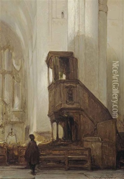 The Pulpit Of The Eusebiuskerk, Arnhem Oil Painting - Johannes Bosboom