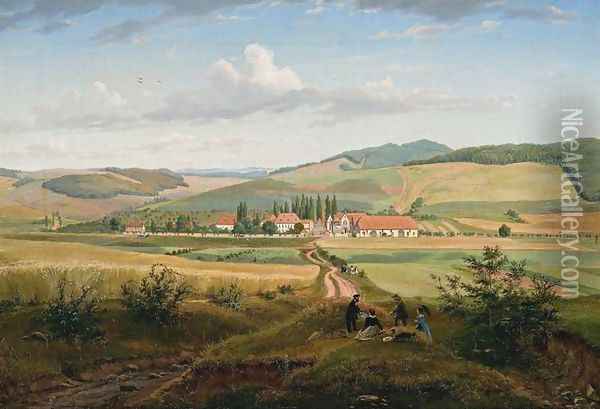 Abbey Farm at Wiebrechtshausen, Neardusseldorf Oil Painting - Eugene von Guerard