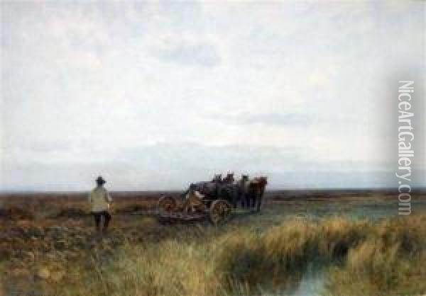 Landscape With Horse-drawn Harrow Oil Painting - Joseph A. Powell