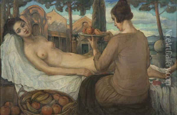 Nudo Di Donna In Paesaggio Oil Painting - Hector Nava