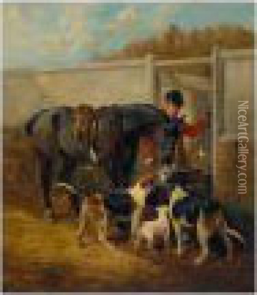 A Huntsman With His Horse And Hounds Oil Painting - John Emms