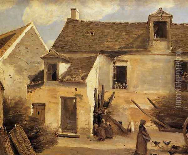 Courtyard of a Bakery near Paris Oil Painting - Jean-Baptiste-Camille Corot