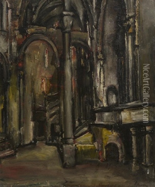 Interieur D'eglise Oil Painting - Adolphe Peterelle