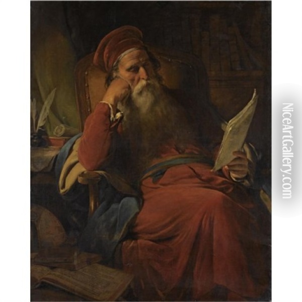 Gelehrter In Seiner Studierstube-scholar In His Study Oil Painting - Friedrich von Amerling