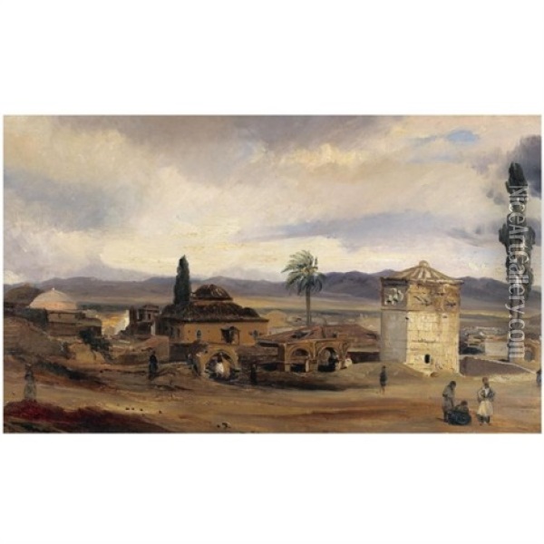 View Of Athens With The Tower Of The Winds And The Agora Oil Painting - Baron Jean Antoine Theodore Gudin