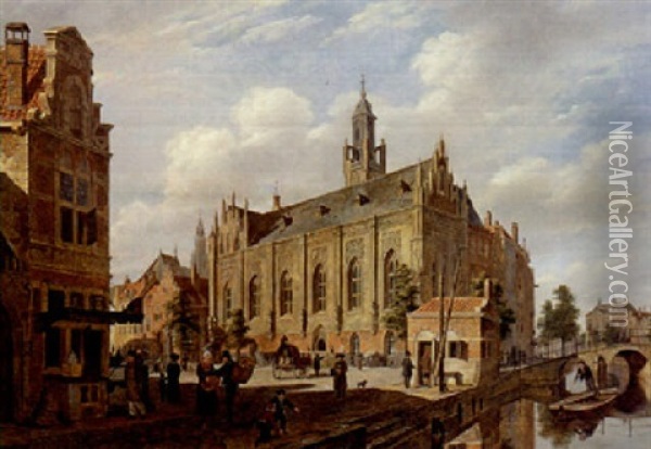 A Townview Oil Painting - Bartholomeus Johannes Van Hove