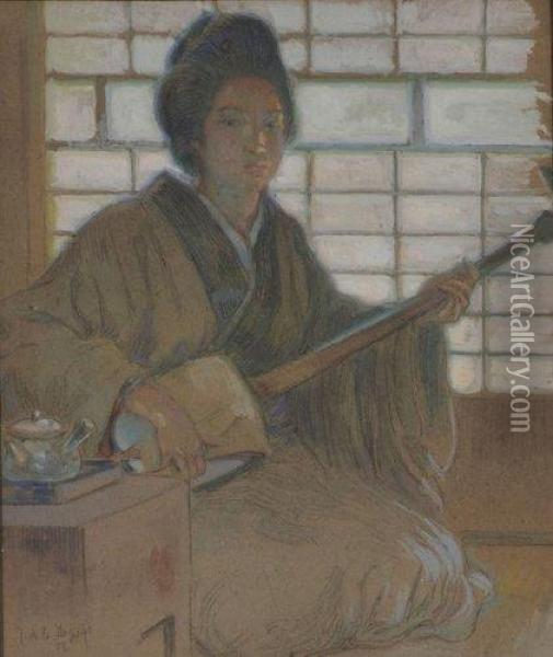 Japonaise Jouant De La Musique Oil Painting - Joseph De La Neziere
