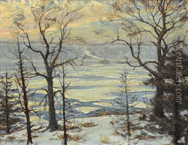 Winter On The Hudson River Oil Painting - Hal Robinson