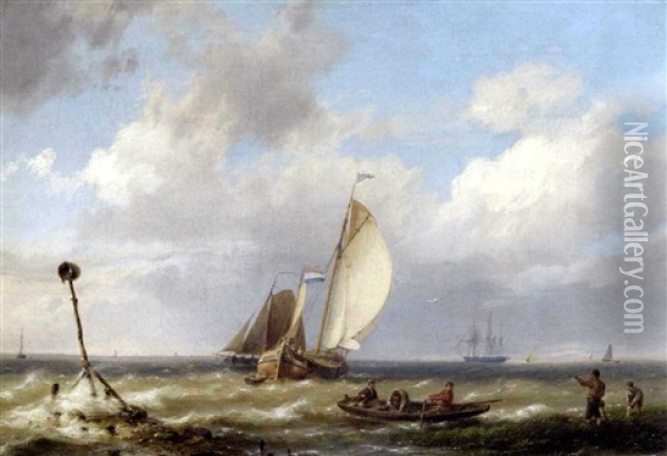Sailing Boats On Breezy Waters Oil Painting - Hermanus Koekkoek the Elder