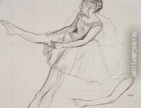 Dancer adjusting her tights, c.1880 Oil Painting - Edgar Degas