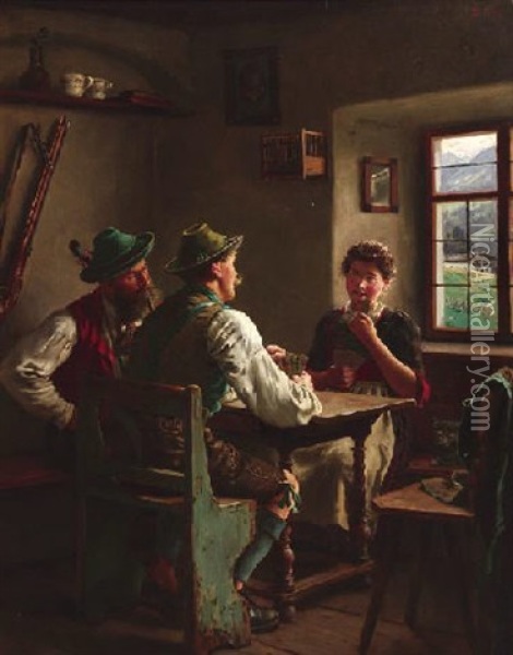 Beim Kartenspiel Oil Painting - Emil Rau