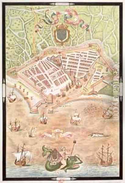 Fascimile of a Plan of Le Havre in 1583 Oil Painting - Jacques Devaulx