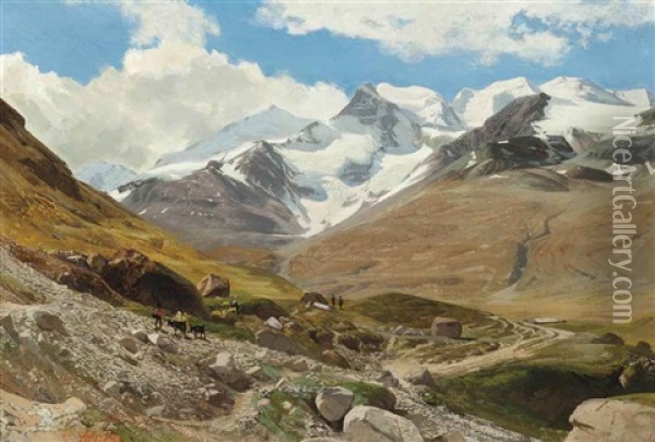 The Fluela Pass, Switzerland Oil Painting - Johann Valentin Ruths