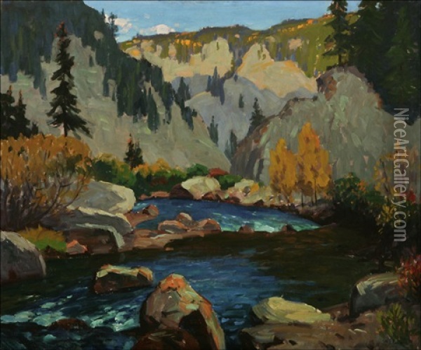 Late Afternoon, The Platte Canyon Below Esterbrook, Colorado Oil Painting - Ferdinand Kaufmann