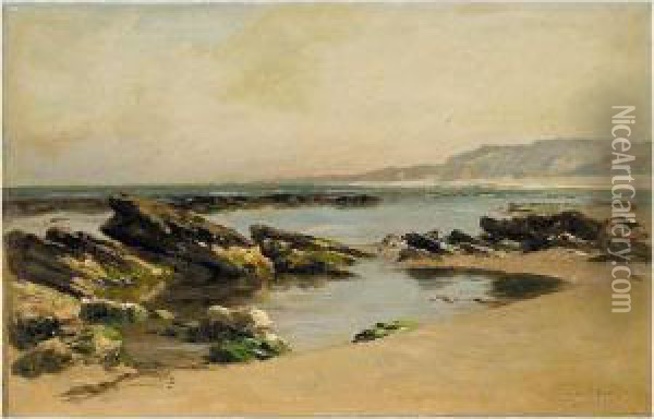 Rocas En La Playa (rocks On The Beach) Oil Painting - Carlos De Haes Y Fortuny
