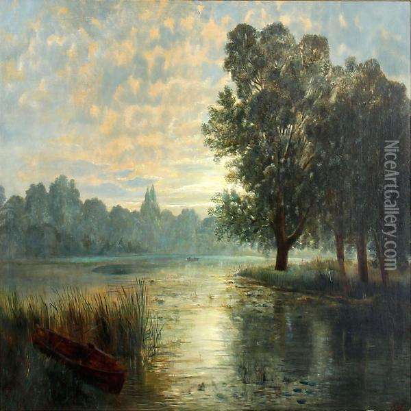 Summer Morning At A Forest Lake Oil Painting - F. Forest