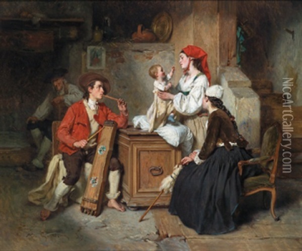 Familienidyll In Der Stube Oil Painting - Alexandre Marie Guillemin