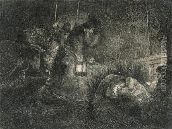 The Adoration Of The Shepherds: A Night Piece Oil Painting - Rembrandt Van Rijn