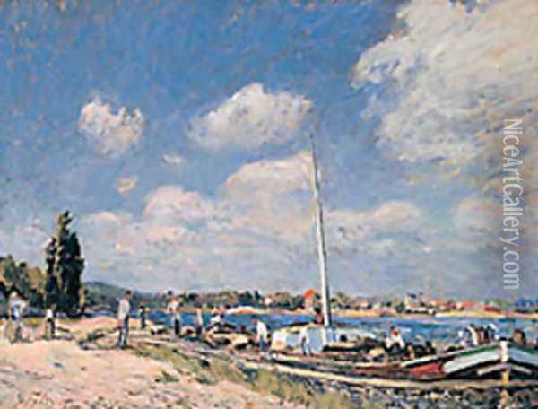 Unloading the Barges at Billancourt Oil Painting - Alfred Sisley