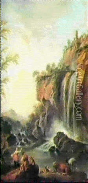 Berger Pres D'une Cascade Oil Painting - Jean Baptiste Lallemand
