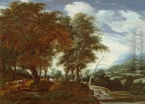 Forest Landscape. Oil Painting - Jacob Salomonsz. Ruysdael