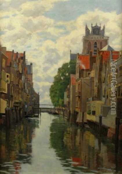 Gracht In Dordrecht Oil Painting - Fritz Westendorp