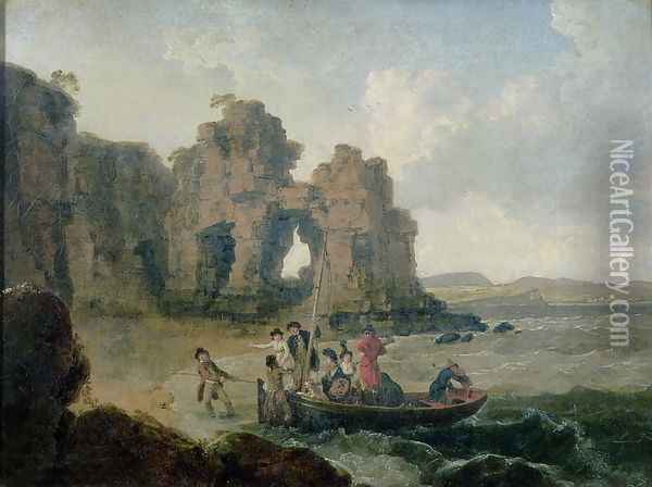 Castle Rock Flatholm Island Bristol Channel Oil Painting - Julius Caesar Ibbetson