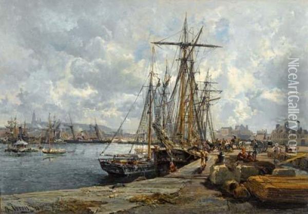 Hafen. 1874. Oil Painting - Alexandre Rene Veron