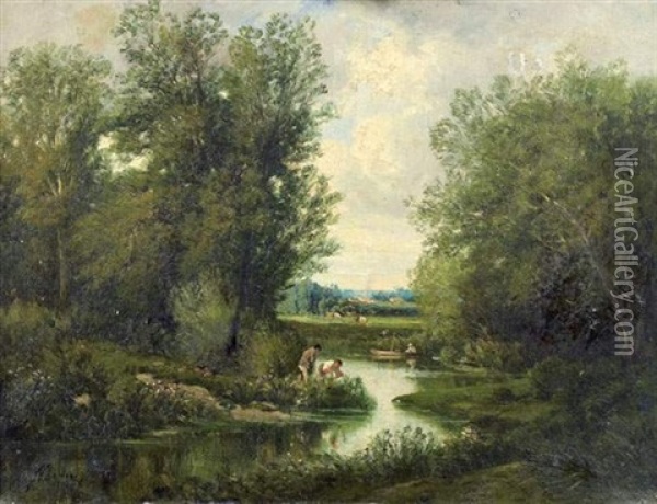 Pecheurs Sur La Riviere Oil Painting - Friedrich Alexander Koerner