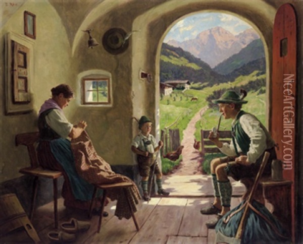 Bergbauern Oil Painting - Emil Rau