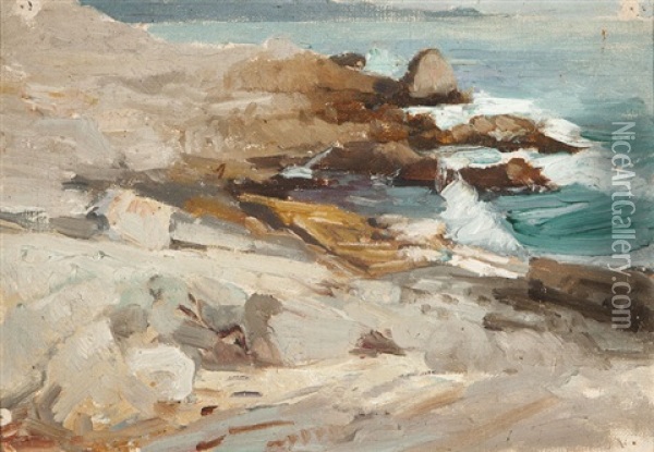 Rocks And Beach Along The California Coast Oil Painting - William Ritschel