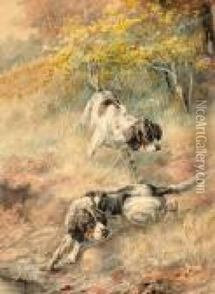 Two English Setters Working A Field Oil Painting - Edmund Henry Osthaus