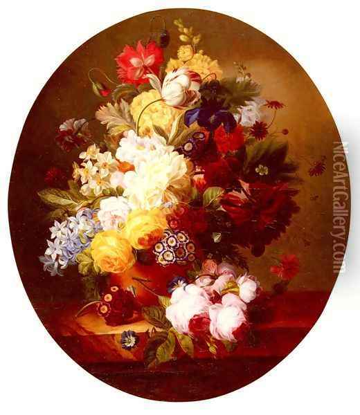 A Still Life With A Bouquet Of Flowers On A Marble Table Oil Painting - Louise Meyer