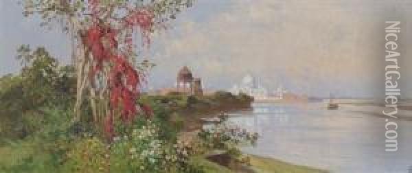 German, - View Of The Tajmahal Oil Painting - Ludwig Hans Fischer