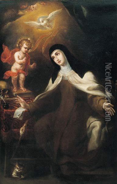 Aparicion Del Nino Jesus A Sta. Teresa Oil Painting - Alonso Il Sordillo Del Arco