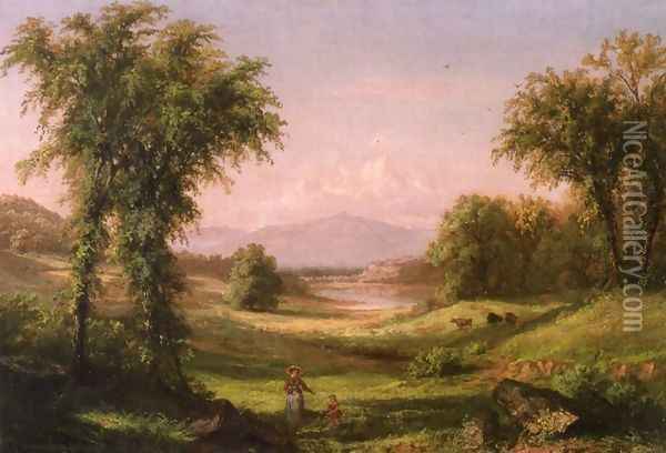 A New Hampshire Landscape, with Elma Mary Gove in the Foreground Oil Painting - Samuel Colman