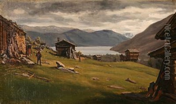 Norwegian Fjord Landscape Oil Painting - Frederik Hansen Sodring