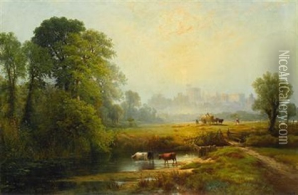 Windsor Castle From Datchet Meade Oil Painting - Edward Moran