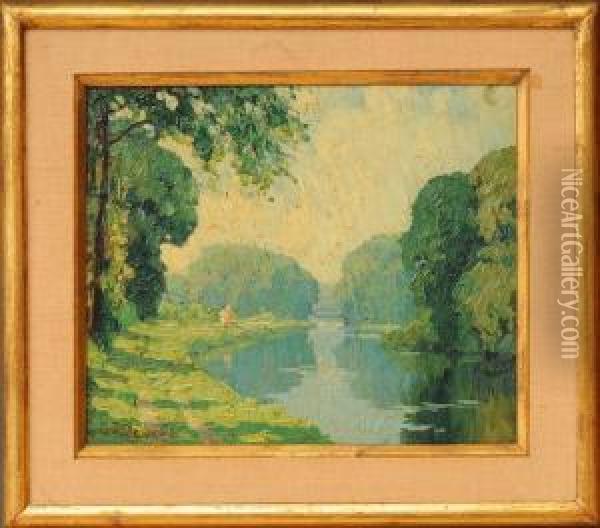 Along The Canal Oil Painting - George J. Stengel