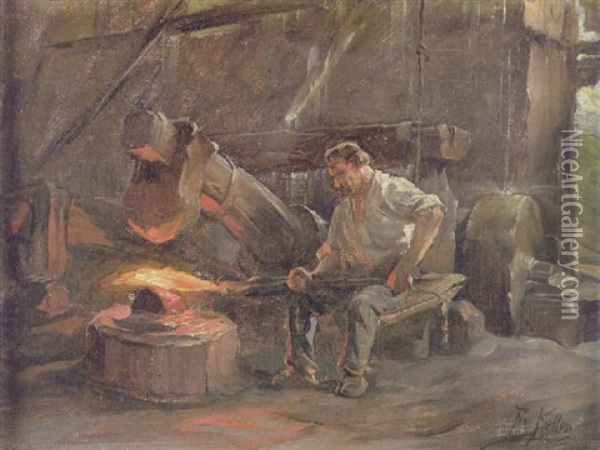 Die Hammerschmiede Von Abtsgmund Oil Painting - Friedrich von Keller