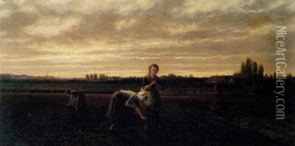 Working In The Field Oil Painting - Adrien Ferdinand de Braekeleer
